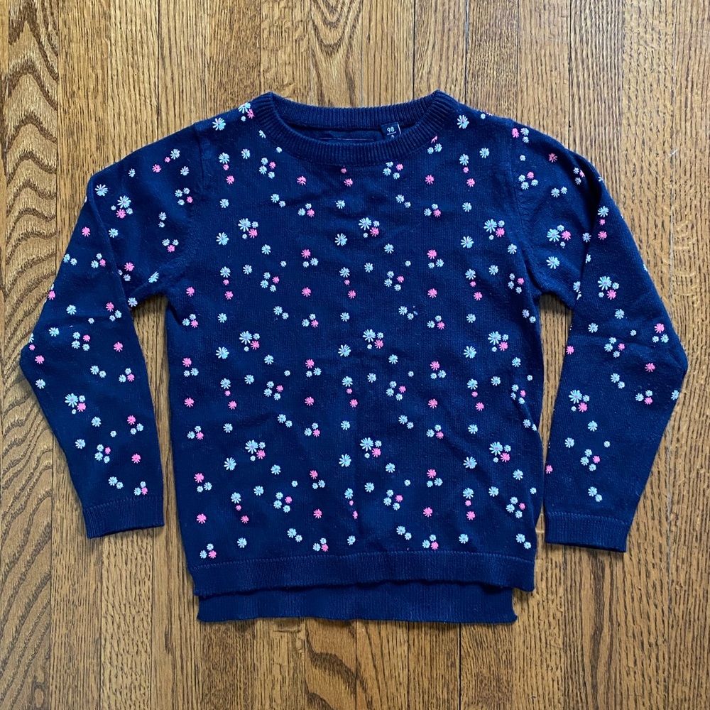 Blue Seven Toddler Girl Navy Blue Sweater w/Flowers Size 3T